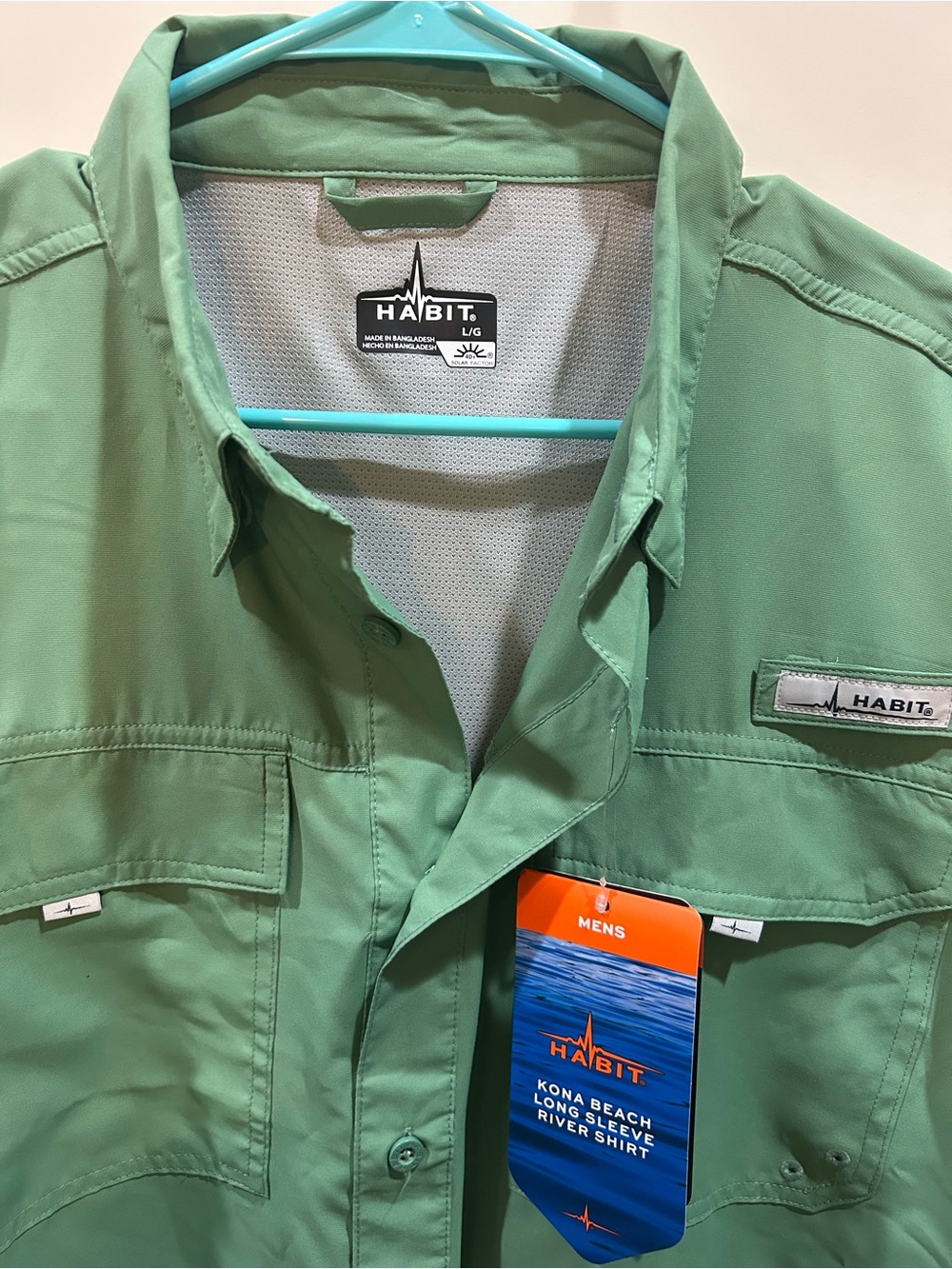 Habit Men's Long Sleeve Green Kona Beach River Shirt